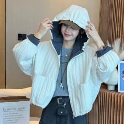 Korean Loose Hooded Plaid Patchwork Quilted Coat for Women Autumn Winter Casual Cotton Padded Jacket Women Zip Up Cropped Parkas