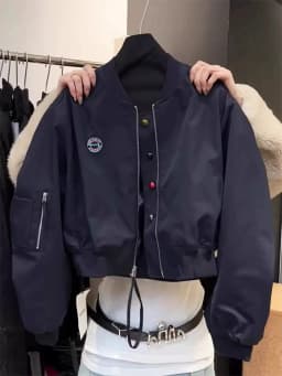 Korean Style Short Sleeveless Women's Jacket Zipper Design in Dark Blue Casual Commute Style Loose Fit Autumn Winter Coat