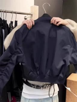 Korean Style Short Sleeveless Women's Jacket Zipper Design in Dark Blue Casual Commute Style Loose Fit Autumn Winter Coat