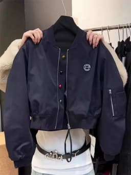 Korean Style Short Sleeveless Women's Jacket Zipper Design in Dark Blue Casual Commute Style Loose Fit Autumn Winter Coat