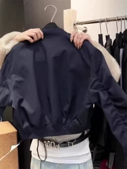 Korean Style Short Sleeveless Women's Jacket Zipper Design in Dark Blue Casual Commute Style Loose Fit Autumn Winter Coat
