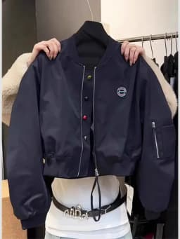 Korean Style Short Sleeveless Women's Jacket Zipper Design in Dark Blue Casual Commute Style Loose Fit Autumn Winter Coat
