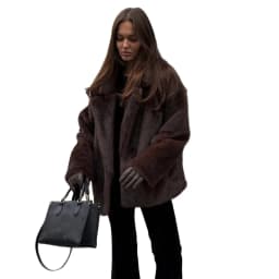 Winter High Quality Thick Warm Faux Mink Fur Jacket Coat Women Luxury Elegant Brown Wide Lapel Hidden Button Fluffy Fur Jacket