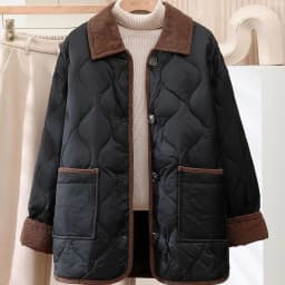2026 Female Padded Jacket New Korean Loose Flip Collar Corduroy Diamond Grid Jacket Women Winter Short Lightweight Cotton Coat