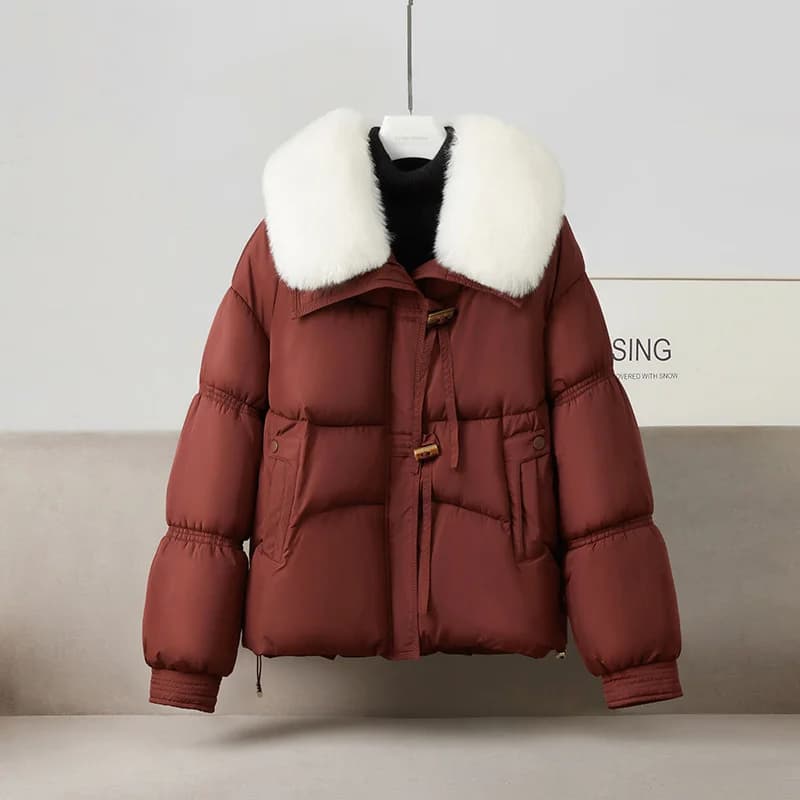 New Winter Down Cotton-padded Jacket Women's Short Parkas Big-fur-collar Outerwear Streetwear Lady Loose Warm Thicken Tops