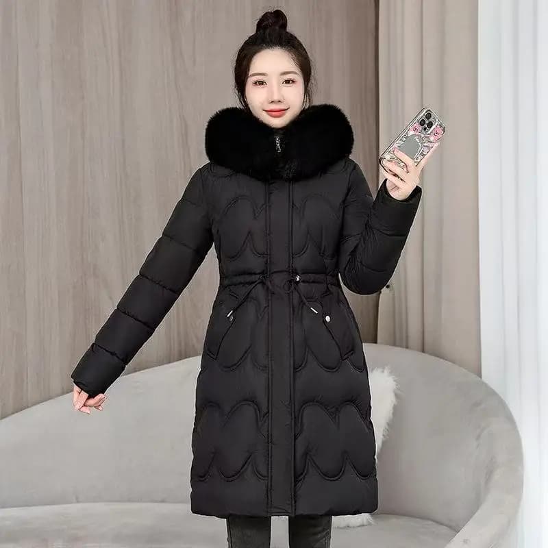 2026 Winter New Fur Collar Puffer Down Parka Loose Long Hooded Warmer Thicken Snow Jacket Pocket Zipper Outerwear Female