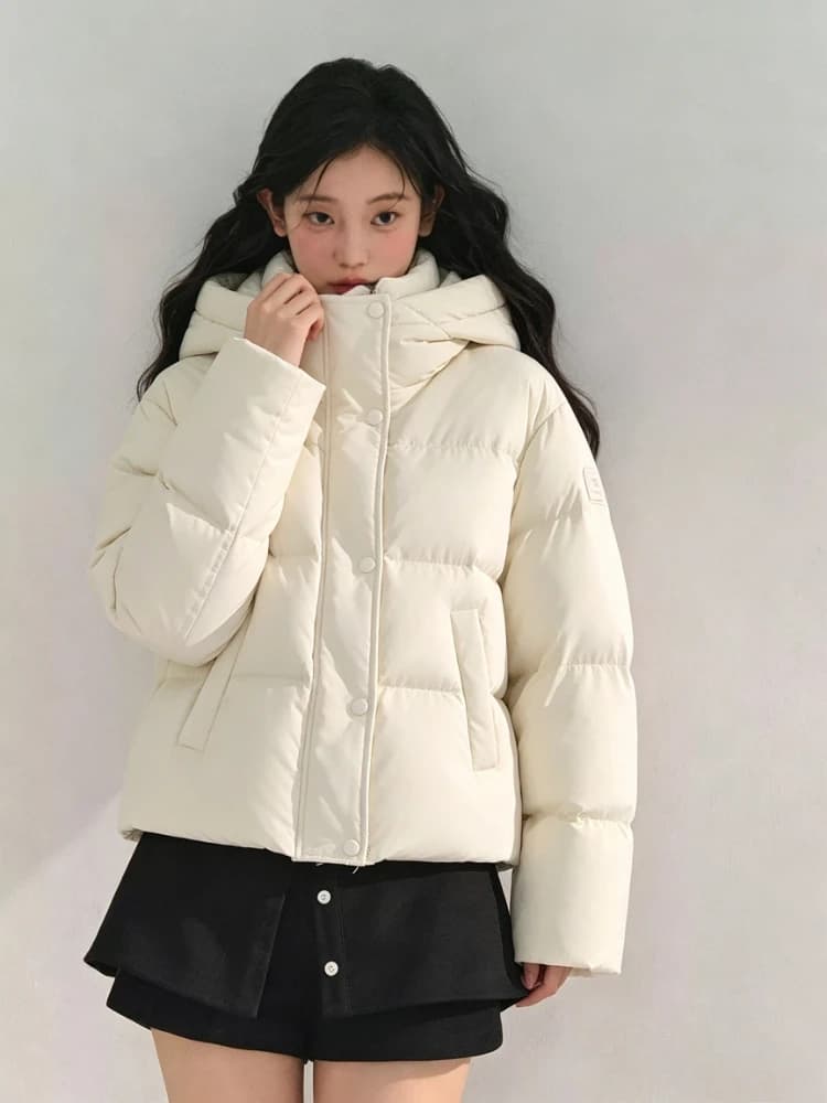 Winter 2026 Korean Fashion Women Faux Fur Collar Hooded Jackets Warm Cotton Padded Parka Y2K Vintage Casual Outerwear Coat Chic