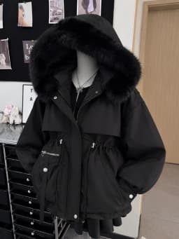2026 Korean Style Winter Women Faux Fur Collar Hooded Coat Warm Cotton Padded Jacket Y2K Vintage Casual Parka Outerwear Tops