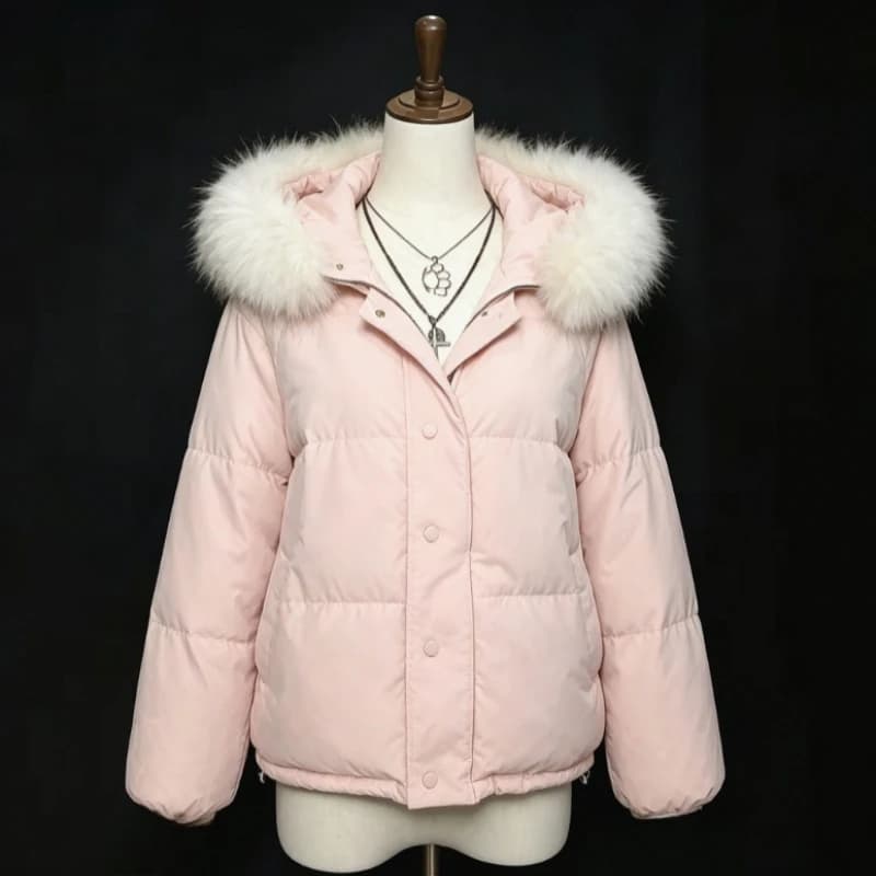 Y2K Women Faux Fur Collar Cotton‑padded Parkas Coat American Vintage Korean Style Winter Warm Daily Casual Outerwear Tops 2026