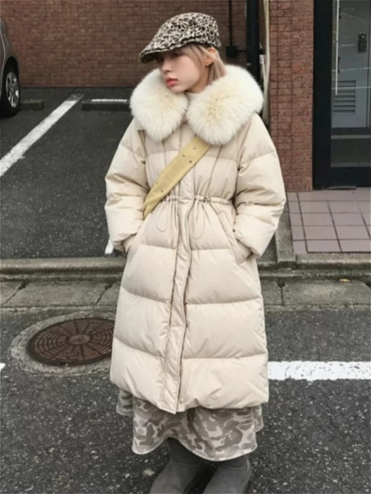 Women Long Cotton Padded Parka Faux Fur Collar 2026 Winter Y2K Vintage Korean Warm Loose Straight Cut Overcoat Casual Outerwear