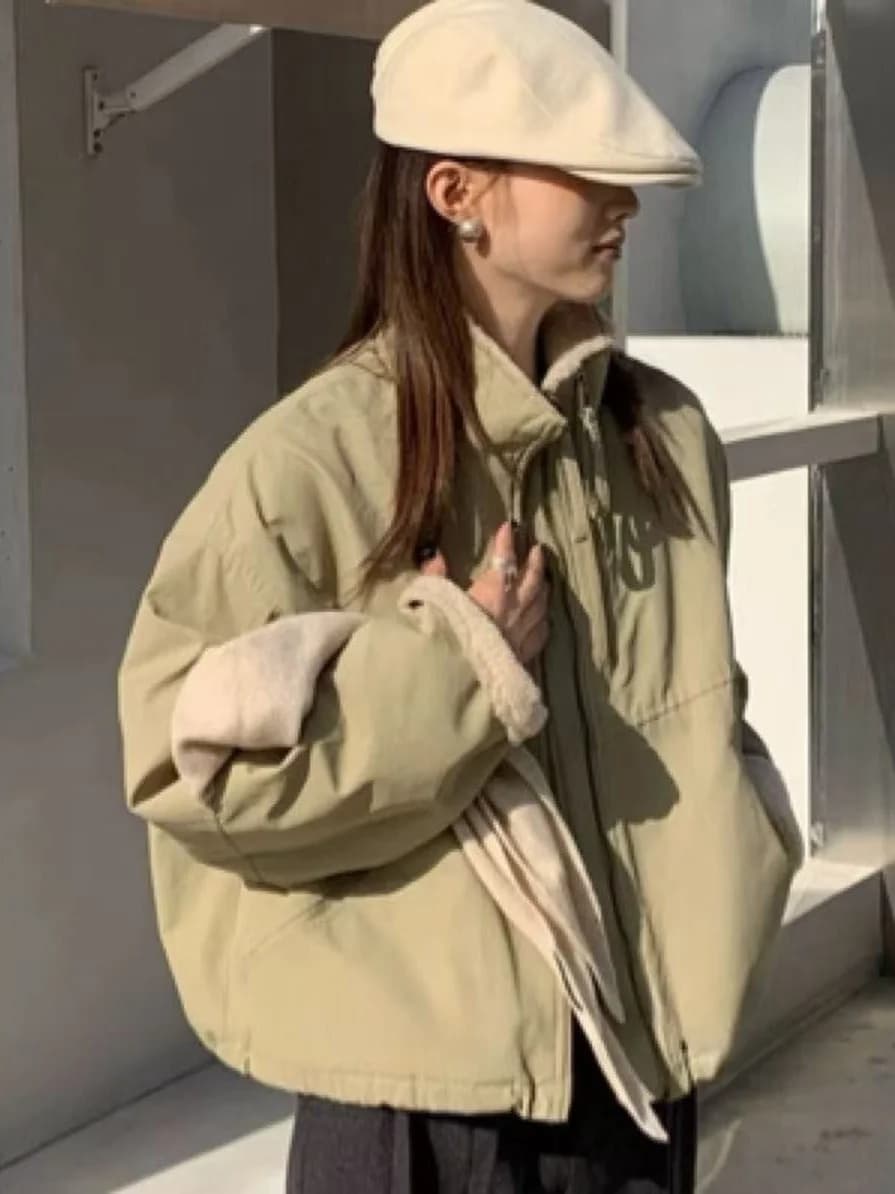 Korean Style Retro Lamb Fur Jacket Women's Thickened Motorcycle Cotton Coat Winter New Arrival One-Piece Skin Leather Coat