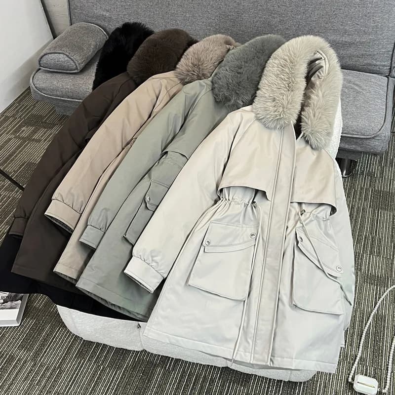 2026 Winter Women fleece Jacket Cotton Padded Jacket Thick Parka Fur Collar Mid Long Coat Warm Hooded Snow Wear Female Outerwear