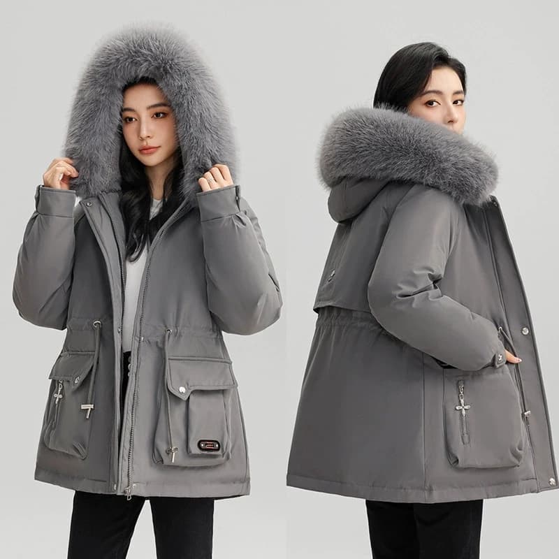 Winter New Warm Down Cotton Jacket with Large Fur Collar Hooded Coat Loose Women Thicken Parker Puffer Overcoat Casual Wear