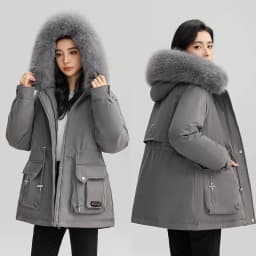 Winter New Warm Down Cotton Jacket with Large Fur Collar Hooded Coat Loose Women Thicken Parker Puffer Overcoat Casual Wear