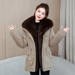 2026 New Women Winter Jacket Slim Mid Long Coat Casual Parkas Big Fur Collar Fleece Liner Outwear Female Snow Warm Cotton Coats