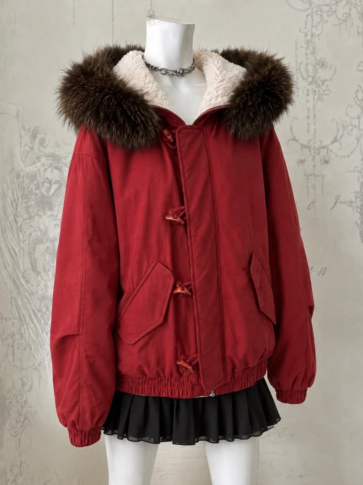 Winter Korean Fashion Womens Faux Fur Parka Coat Y2K Vintage Cotton-padded Jacket Warm Daily Casual Outdoor Outer Garment Top