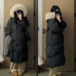Korean Fashion Y2K Vintage Casual Women Long Parkas 2026 Faux Fur Collar Winter Warm Overcoats Outerwear Jackets Daily Style