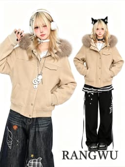 Korean Fashion 2026 Autumn Women Faux Fur Parkas Y2K American Retro Cotton‑padded Jacket Warm Casual Outerwear Coats