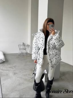 Women Floral Print Hooded Puffer Jacket Drawstring Waist Zipper Long Sleeve Loose Warm Quilted Coat Fall Winter Street Outwear