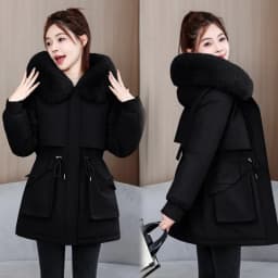 2026 Fashion Women's Winter Parkas Down Cotton-padded Jacket Fleece Thicken Warm Fur Collar Hooded Coats Female Loose Outerwear