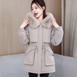 2026 Fashion Women's Winter Parkas Down Cotton-padded Jacket Fleece Thicken Warm Fur Collar Hooded Coats Female Loose Outerwear