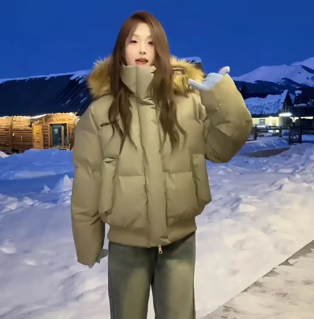 Women Y2K Vintage Winter Down Coat Faux Fur Collar Hooded Parka Korean Style Oversized Thick Warm Casual Daily Outerwear Tops