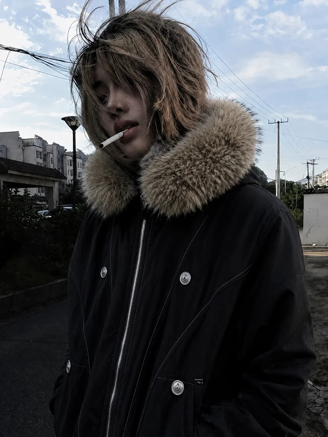 2026 American Parkas Vintage Harajuku Women Faux Fur Collar Coat Korean Fashion Warm Y2k Cotton‑padded Winter Jacket Outwear
