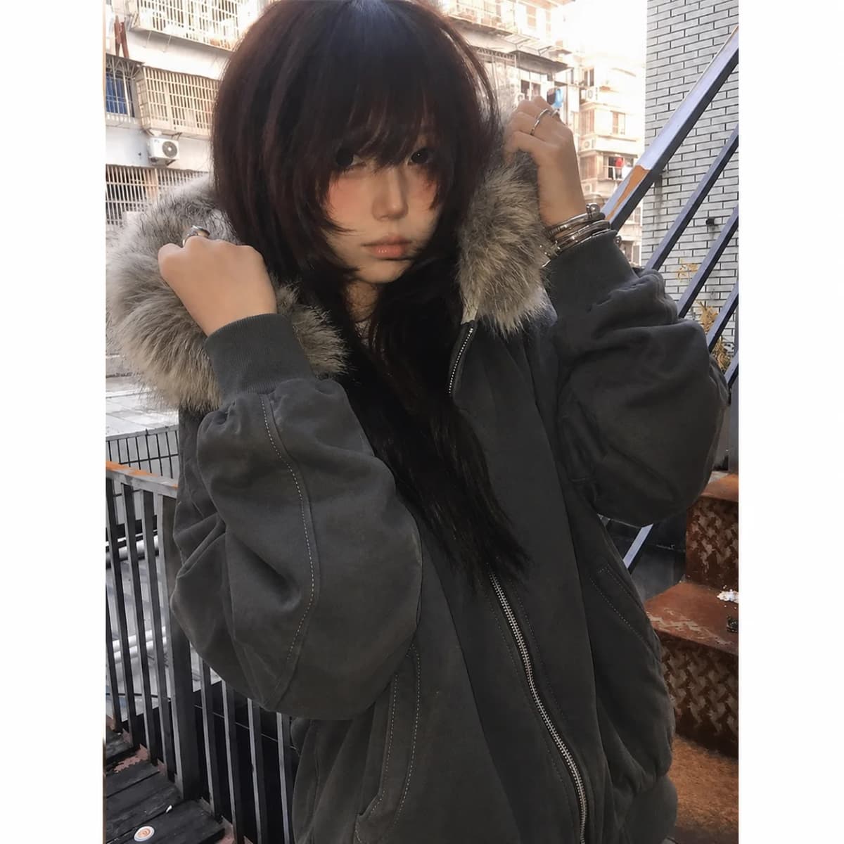 Korean Fashion 2026 Women Faux Fur Collar Winter Jacket Y2k American Vintage Harajuku Warm Cotton‑padded Outwear Parka Coat