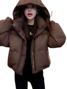 Fashionable Short Hooded Cotton Jacket Puffball Bread Design Compact Size Commute Style Long Sleeve Zipper Closure Winter Coat
