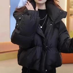 Fashionable Short Hooded Cotton Jacket Puffball Bread Design Compact Size Commute Style Long Sleeve Zipper Closure Winter Coat
