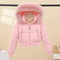 Autumn Winter Short Style Women's down Cotton Jacket Removable Fur Collar Slimming Design Warm Thickened Zipper Closure Coat