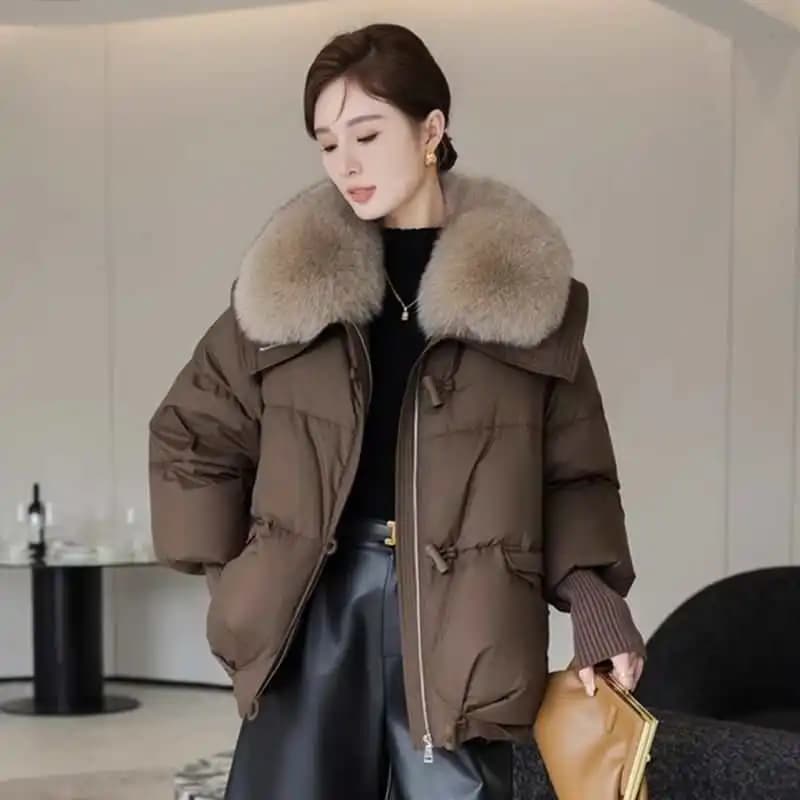 Loose Fit Thickened down Cotton Jacket Women's Winter Outerwear with Fur Collar Splicing Style plus Size Korean Fashion
