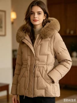 SHENGPALAE Women Puffer Coat Faux Fur Hood Short High Waist Elastic Hem Thick Bread Outerwear Autumn 2026 New 05E03425