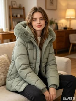 SHENGPALAE Women Puffer Coat Faux Fur Hood Short High Waist Elastic Hem Thick Bread Outerwear Autumn 2026 New 05E03425