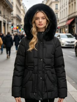 SHENGPALAE Women Puffer Coat Faux Fur Hood Short High Waist Elastic Hem Thick Bread Outerwear Autumn 2026 New 05E03425