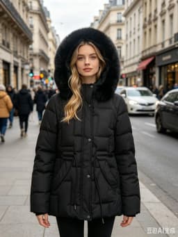 SHENGPALAE Women Puffer Coat Faux Fur Hood Short High Waist Elastic Hem Thick Bread Outerwear Autumn 2026 New 05E03425