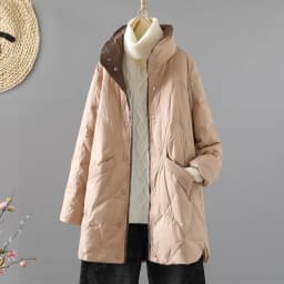 Artistic Loose Fit Long Lightweight Cotton Jaet Women's Winter Casual Warm Coat Stand Collar Color Blo Outerwear