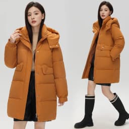 Fashionable Winter Women's down Cotton Jacket Mid-Length Hooded Thickened Long Sleeve Color Bread Coat Outerwear