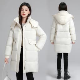 Fashionable Winter Women's down Cotton Jacket Mid-Length Hooded Thickened Long Sleeve Color Bread Coat Outerwear