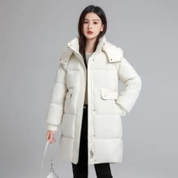 Fashionable Winter Women's down Cotton Jacket Mid-Length Hooded Thickened Long Sleeve Color Bread Coat Outerwear