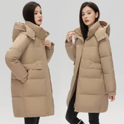 Fashionable Winter Women's down Cotton Jacket Mid-Length Hooded Thickened Long Sleeve Color Bread Coat Outerwear