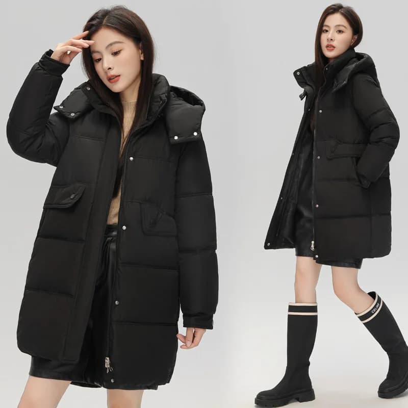 Fashionable Winter Women's down Cotton Jacket Mid-Length Hooded Thickened Long Sleeve Color Bread Coat Outerwear