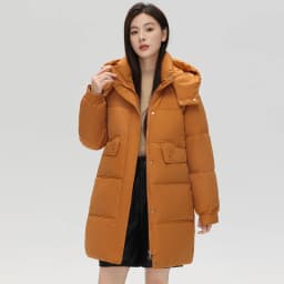 Fashionable Winter Women's down Cotton Jacket Mid-Length Hooded Thickened Long Sleeve Color Bread Coat Outerwear