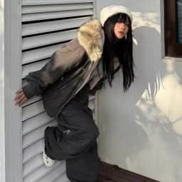 Korean Fashion 2026 Women Y2K American Vintage Faux Fur Collar Harajuku Warm Cotton Padded Outwear Casual Winter Parka Coat ****