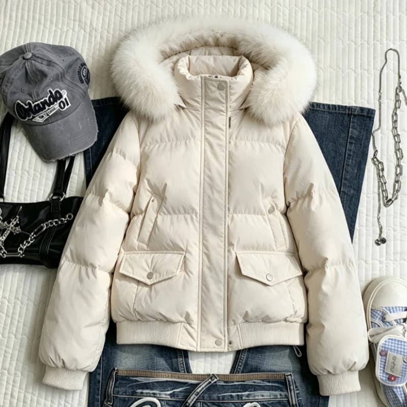 2026 Autumn Faux Fur Parkas Jackets Women Y2K American Vintage Cotton Padded Coats Korean Style Warm Casual Winter Outwear Tops
