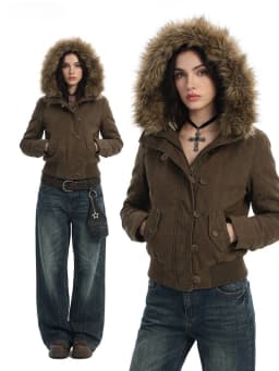 Y2K Streetwear Women American Vintage Faux Fur Parka Cotton‑padded Coat Korean Style Cozy Warm Windproof Winter Daily Outerwear