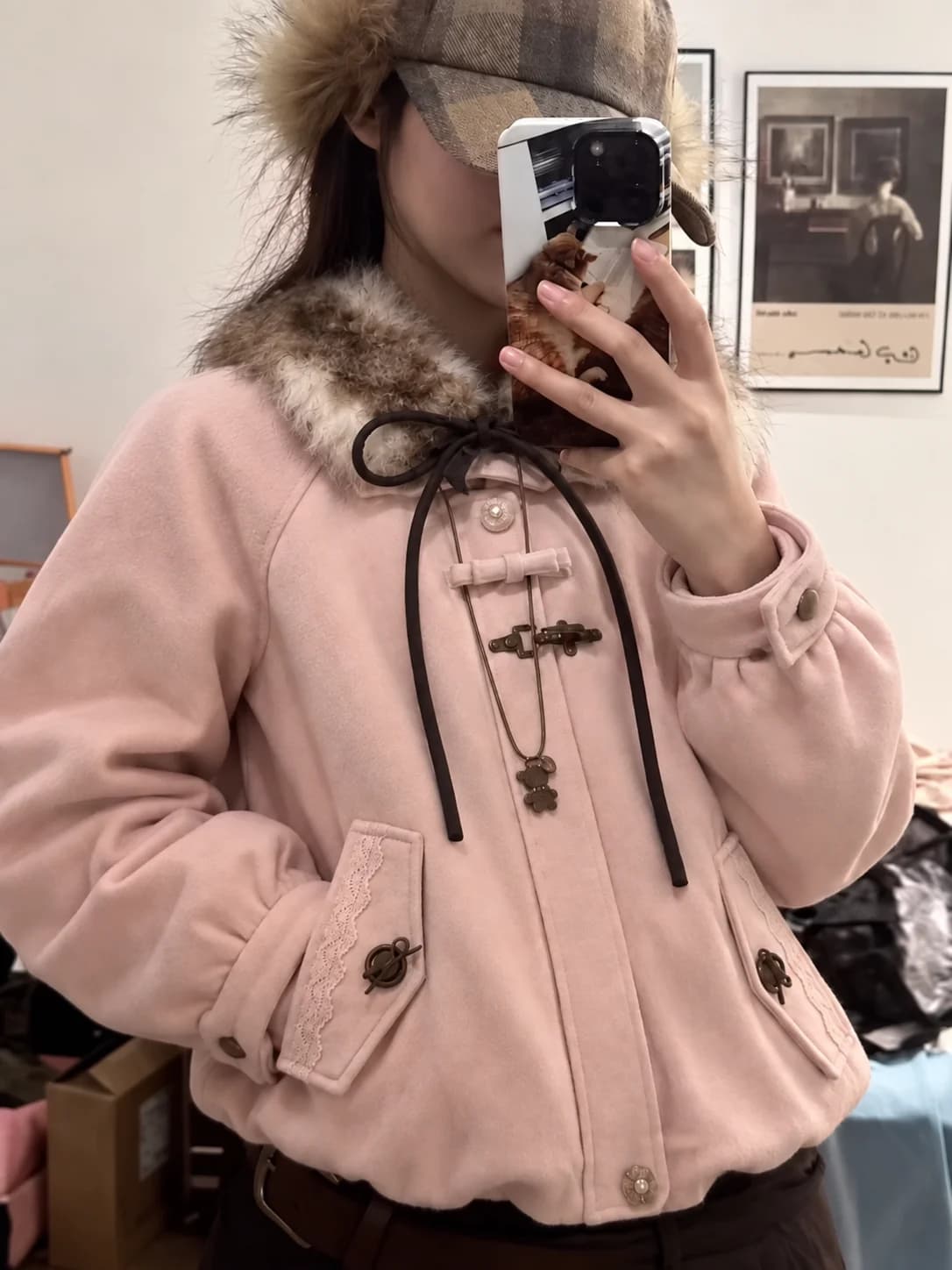 Winter Y2K Vintage Ladies Faux Fur Parka Coat Korean Fashion Cotton‑padded Jacket Warm Daily Casual Outdoor Outer Garment Top