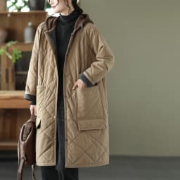 Japanese Style Winter Thickened Lightweight Cotton Jacket Women's Hooded Quilted Mid-Length Coat Artistic Loose Fit Long Sleeve