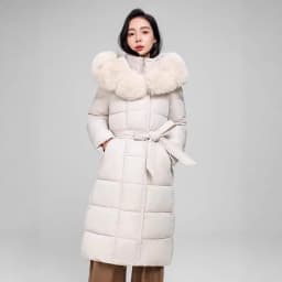 SHENGPALAE Women Puffer Coat Faux Fur Hood Long Belted Waist‑cinched Thick Warm Elegant Outerwear Autumn 2026 New 05E03418