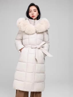 SHENGPALAE Women Puffer Coat Faux Fur Hood Long Belted Waist‑cinched Thick Warm Elegant Outerwear Autumn 2026 New 05E03418